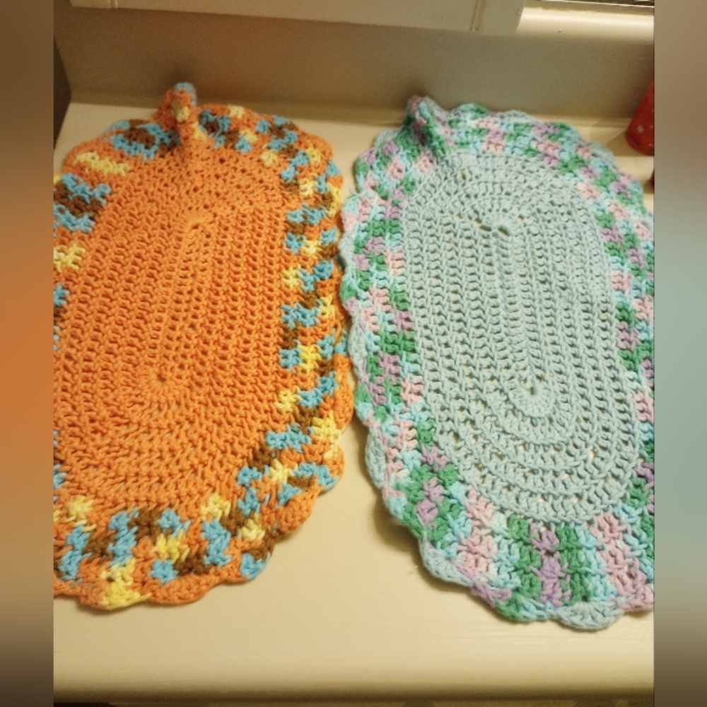 Vintage bundle of two hand crocheted dining doilies